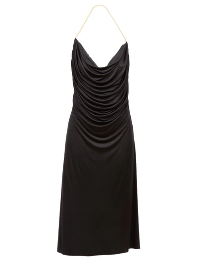 Loewe Chain-embellished Draped Silk Halterneck Dress In Black