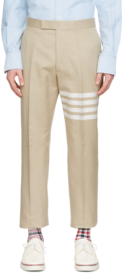 Thom Browne Stripe-print Cotton Straight-leg Trousers In Nude