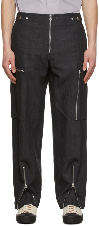 Jil Sander Navy Linen Cargo Pants In 023 - Smoke