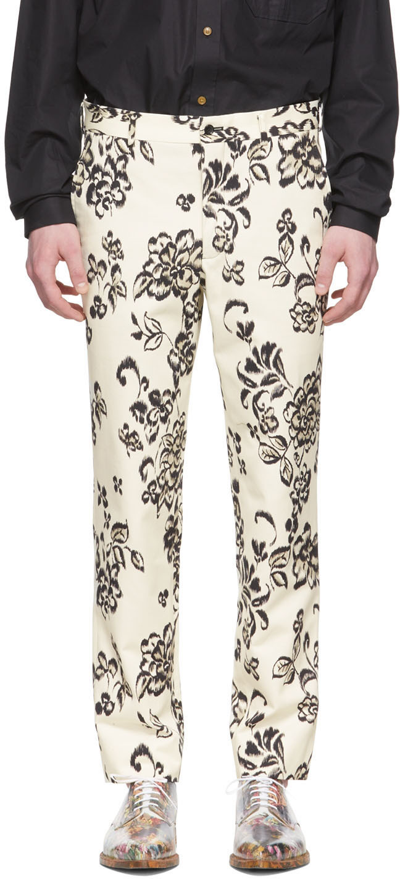 Comme Des Garçons Homme Deux Floral-print Relaxed-fit Straight-leg Cotton Trousers In White
