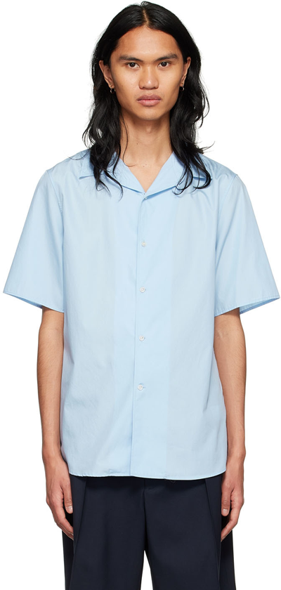 The Row Giuseppe Cotton-poplin Short-sleeved Shirt In Blue