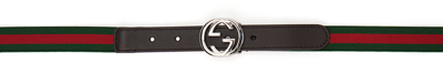 Gucci Kids Green & Red Gg Web Belt In 2061 Vrv/cocoa