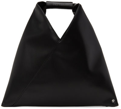 Mm6 Maison Margiela Ssense Exclusive Black Nano Faux-leather Triangle Tote In T8013 Black