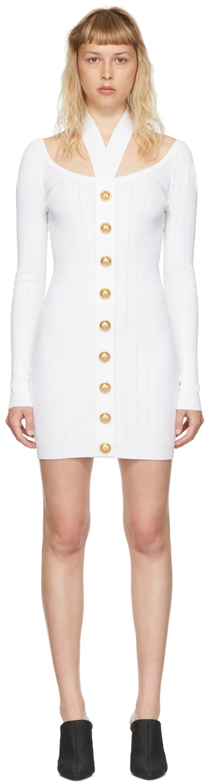 Balmain White Viscose Button Mini Dress In 0fa White