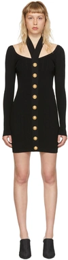 Balmain Black Viscose Button Mini Dress In 0pa Black