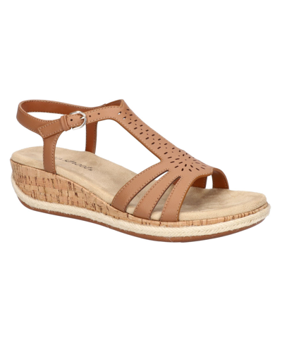 Easy Street Dorinda Womens Faux Leather Comfort Wedge Sandals In Tan