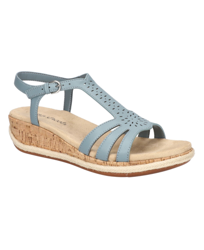 Easy Street Dorinda Womens Faux Leather T-bar Espadrilles In Blue