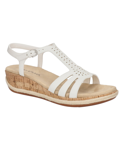 Easy Street Dorinda Womens Faux Leather T-strap Wedge Sandals In White