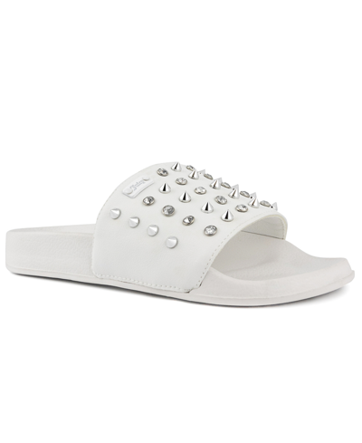 Juicy Couture Slone Womens Studded Open Toe Slide Sandals In White