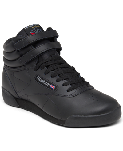 Reebok Big Girls Freestyle Hi Stay-put Closure Casual Sneakers From Finish Line In Black