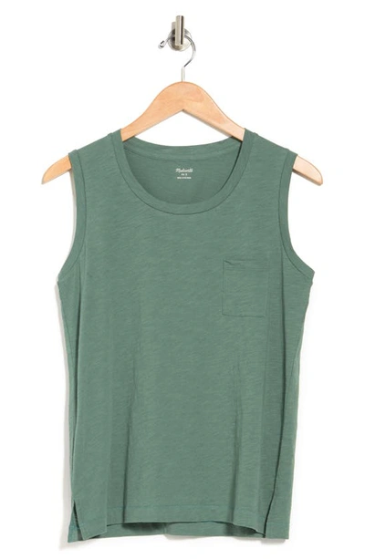 Madewell Whisper Cotton Crewneck Pocket Muscle Tank In Meadow Green