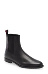 Hugo Boss Chelsea Boots In Polished Leather With Embossed Logo- Black Men's Boots Size 8.5 In Black