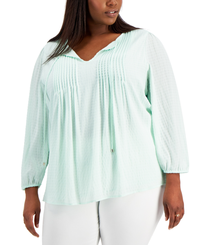 Tommy Hilfiger Plus Size Pintucked Top In Aqua