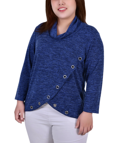 Ny Collection Plus Size Long Sleeve Crossover Top With Grommets In Royal