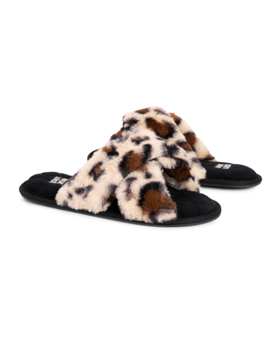 Muk Luks Women's Perley Criss Cross Slipper In Leopard Black