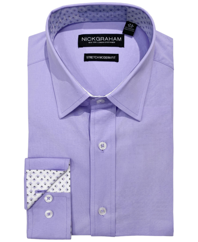 Nick Graham Men's Modern-fit Stretch Solid With Contrast Dress Shirt In Lilac