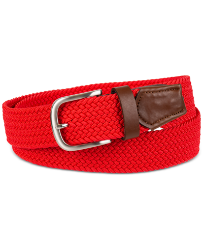 Club Room Men's Stretch Comfort Braided Belt With Faux-leather Trim, Created For Macy's In Red