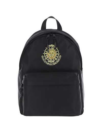 Versace Jeans Couture Fabric Backpack With Embroidered Logo Detail In Black