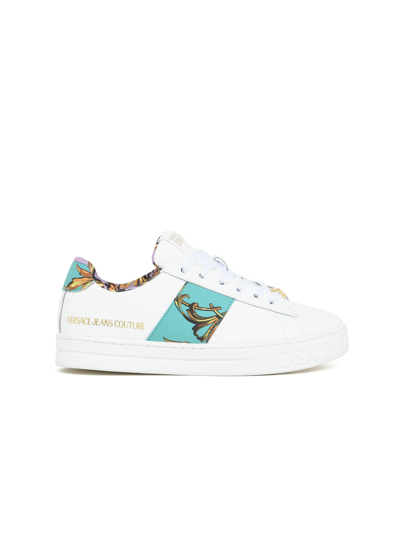 Versace Jeans Couture Low-top Leather Trainers With Print Insert In White/multi