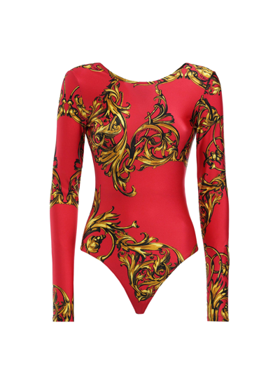 Versace Jeans Couture Long-sleeved Open-back Print Body In Red