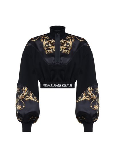 Versace Jeans Couture Sweatshirt With Print Satin Inserts In Nero