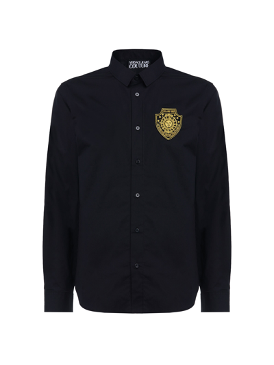 Versace Jeans Couture Sun Embroidered Patch Poplin Shirt In Black