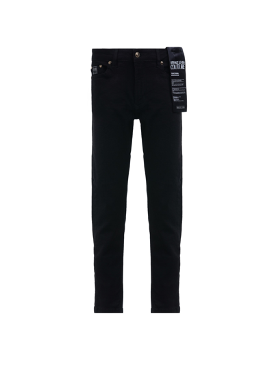 Versace Jeans Couture Black Denim Jeans With Sun Embroidery In Black Black