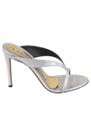 Alexandre Vauthier Metallic Croc-embossed Leather Sandals In Argento