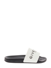 GIVENCHY BLACK AND WHITE SLIDE RUBBER SANDALS WITH LOGO GIVENCHY KIDS BOY