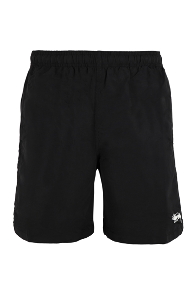 Stussy Logo Print Swim Shorts In Black