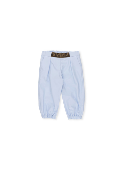 Fendi Kids' Cotton Pants In Light Blue