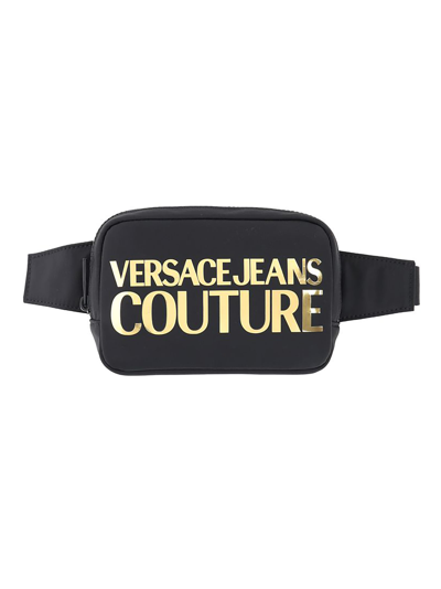 Versace Jeans Couture Fabric Sling Bag With Gold-tone Logo In Black