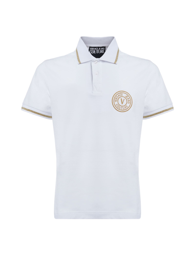 Versace Jeans Couture Piquet Polo Shirt With Embroidered V In 003 + 948