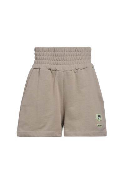 Chiara Ferragni Fleece Jogger Style Shorts With Stretch Waist And Small Logo In Verde