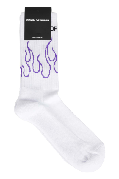 Vision Of Super White Purple Flame Logo Socks