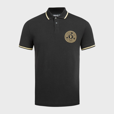 Versace Jeans Couture Piquet Polo Shirt With Embroidered V In 899 + 948