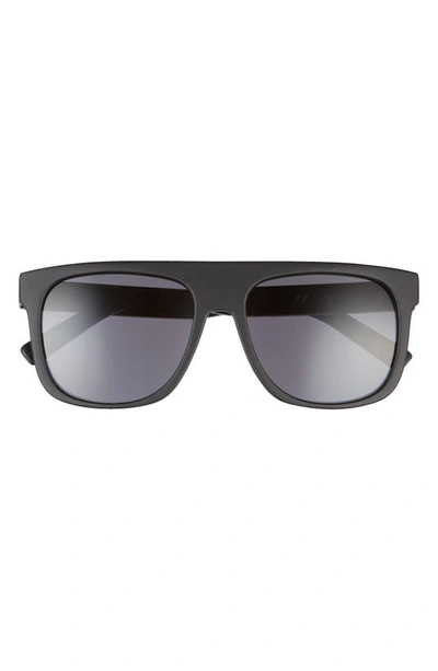 Le Specs Covert Modern 56mm Flat Top Sunglasses In Black Rubber/ Smoke Mono