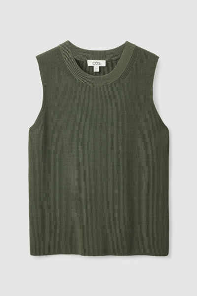 Cos Knitted Cotton-mix Vest Top In Green
