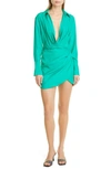 Gauge81 Naha Long Sleeve Silk Shirtdress In Emerald Green
