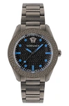 Versace Men's Greca Dome Ip Gunmetal Bracelet Watch, 42mm In Gray
