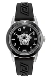 Versace Men's Palazzo Silvertone Greca Silicone Watch In Black