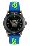 Versace Men's V-palazzo Ip Gunmetal Medusa Watch, 43mm In Black / Blue / Green