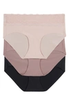 B.tempt'd By Wacoal B.bare Assorted 3-pack Hipster Panties In Rose Smoke/antler/night