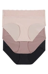 B.tempt'd By Wacoal B.bare Assorted 3-pack Hipster Panties In Night/ Antler/ Rose Smoke