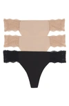 B.tempt'd By Wacoal B.bare Assorted 3-pack Thong In Night/ 2 Au Nat