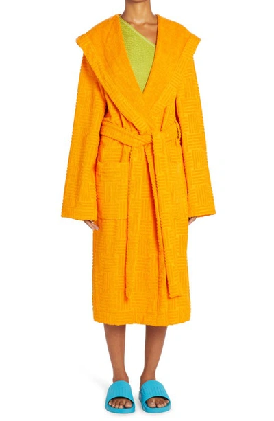 Bottega Veneta Intrecciato Jacquard Cotton Terry Bathrobe In 7960 Tangerine