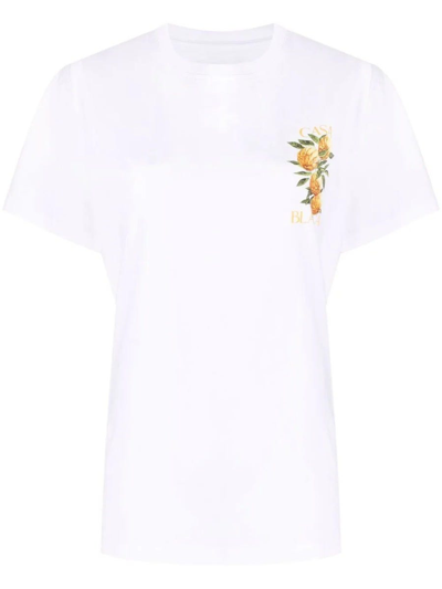 Casablanca Floral Print White T-shirt In Bianco
