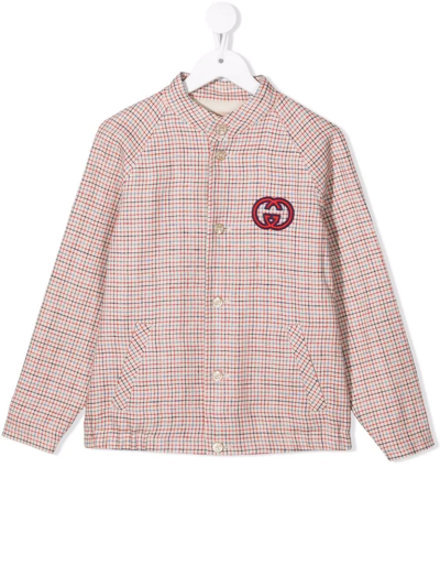 Gucci Logo-patch Checked Shirt Jacket In Red