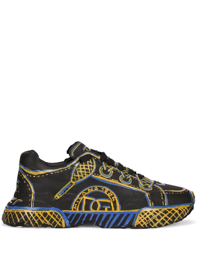 Dolce & Gabbana Graffiti Lace-up Sneakers In Black