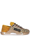 Dolce & Gabbana Animal Print Sneakers With Crystal Embellishment In Yellow